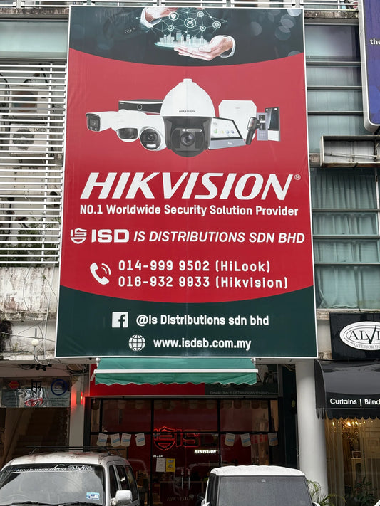 Hikvision Sarawak bigger signage at is distribution sdn bhd retail and supply cctv