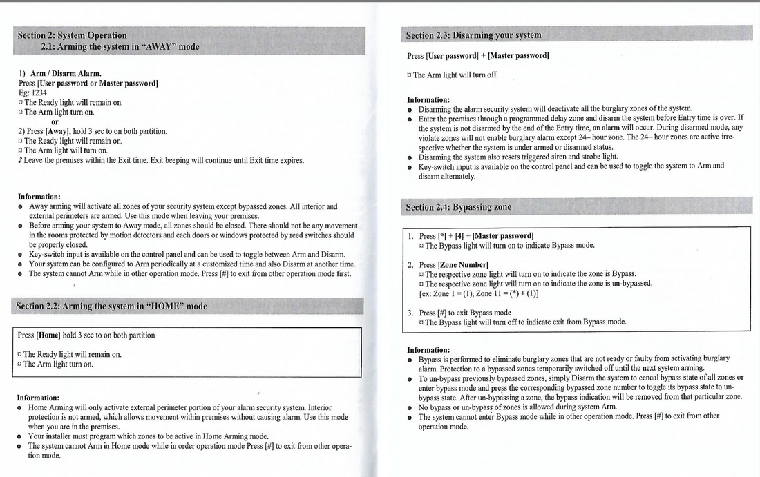 home live alarm system user manual 9/18 zone setting and configuration programming code 